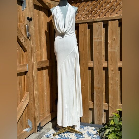 🆕 RAT & BOA 🧿 NWOT Winona White Slinky Cowl Neck Jersey Gown, Sz XS - Picture 2 of 16